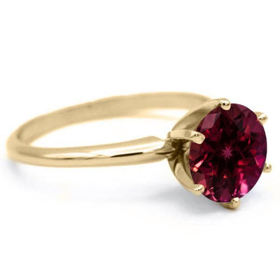 Round Ruby 14K or 18K Yellow Gold 6 Prongs Solitaire Ring-FIRE & BRILLIANCE