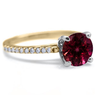 Round Ruby 4 Prongs Diamond Accent Ice Cathedral Solitaire Ring-FIRE & BRILLIANCE