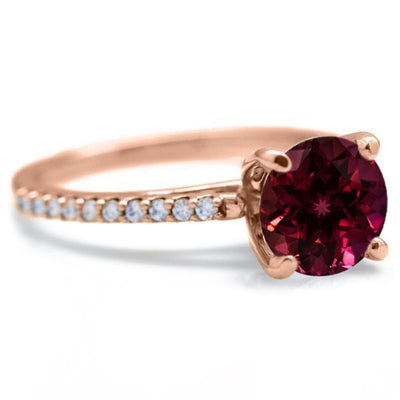 Round Ruby 4 Prongs Diamond Accent Ice Cathedral Solitaire Ring-FIRE & BRILLIANCE