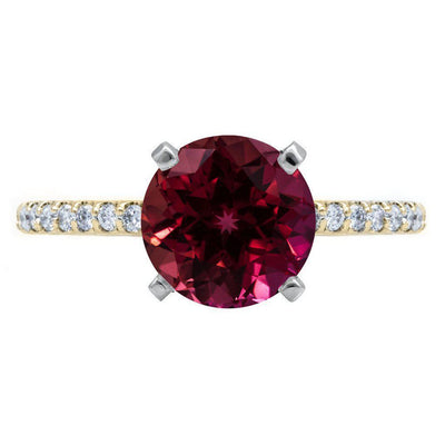 Round Ruby 4 Prongs Diamond Accent Ice Solitaire Ring-FIRE & BRILLIANCE