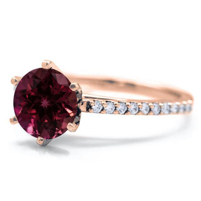 Round Ruby 6 Prongs Diamond Accent Ice Cathedral Solitaire Ring-FIRE & BRILLIANCE