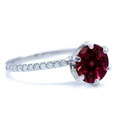 Round Ruby 6 Prongs Diamond Accent Ice Solitaire Ring-FIRE & BRILLIANCE