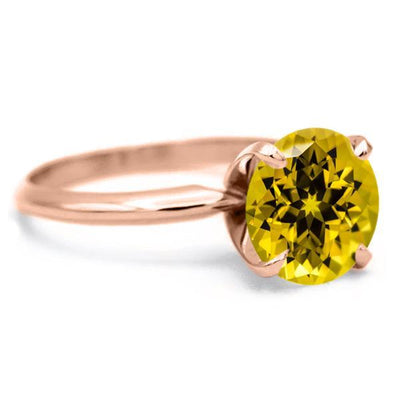 Round Yellow Sapphire 14K Rose Gold 4 Prongs Solitaire Ring-FIRE & BRILLIANCE