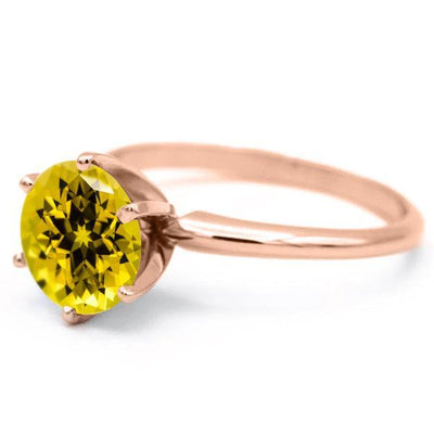 Round Yellow Sapphire 14K Rose Gold 6 Prongs Solitaire Ring-FIRE & BRILLIANCE