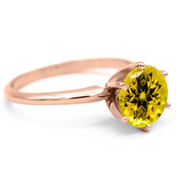 Round Yellow Sapphire 14K Rose Gold 6 Prongs Solitaire Ring-FIRE & BRILLIANCE