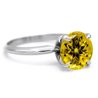 Round Yellow Sapphire 14K or 18K White Gold 4 Prongs Solitaire Ring-FIRE & BRILLIANCE