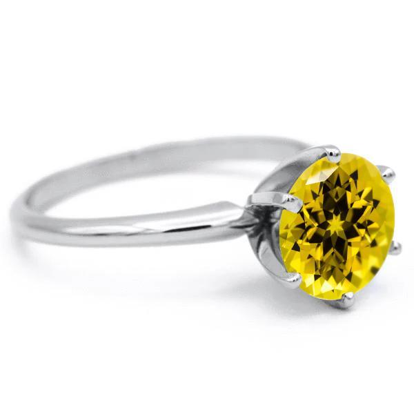 Round Yellow Sapphire 14K or 18K White Gold 6 Prongs Solitaire Ring-FIRE & BRILLIANCE