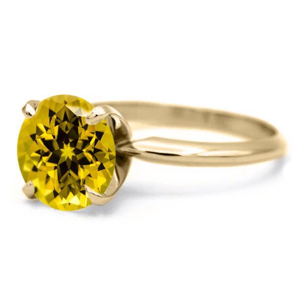 Round Yellow Sapphire 14K or 18K Yellow Gold 4 Prongs Solitaire Ring-FIRE & BRILLIANCE