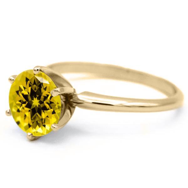 Round Yellow Sapphire 14K or 18K Yellow Gold 6 Prongs Solitaire Ring-FIRE & BRILLIANCE