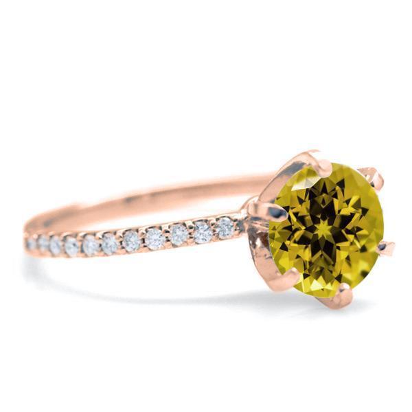 Round Yellow Sapphire 4 Prongs Diamond Accent Ice Solitaire Ring-FIRE & BRILLIANCE