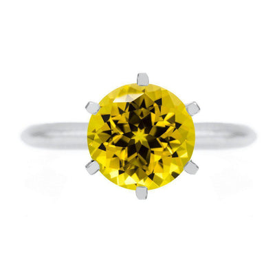 Round Yellow Sapphire Platinum 6 Prongs Solitaire Ring-FIRE & BRILLIANCE