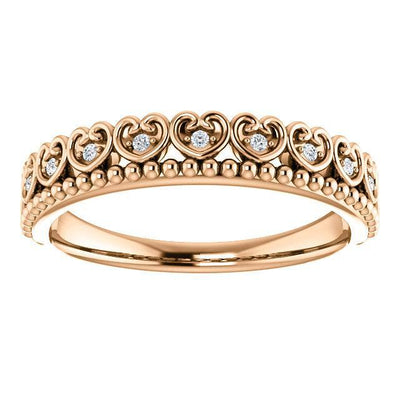 Royal Hearts Diamond Milgrain Crown Stackable Band-Wedding and Anniversary Bands-Fire & Brilliance ®