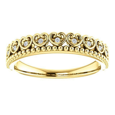Royal Hearts Diamond Milgrain Crown Stackable Band-Wedding and Anniversary Bands-Fire & Brilliance ®