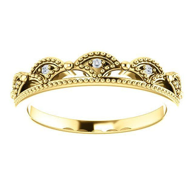 Royal Queen Diamond Milgrain Crown Band-Wedding and Anniversary Bands-Fire & Brilliance ®