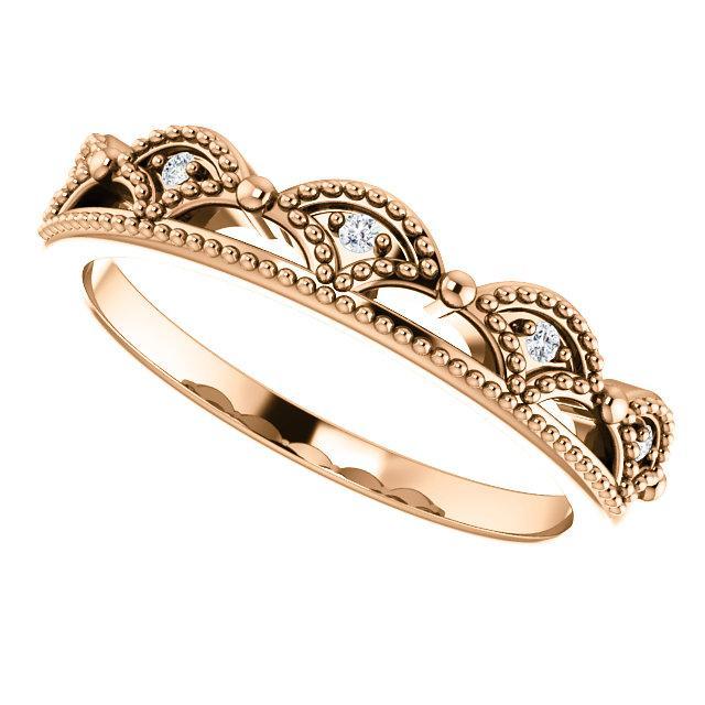 Royal Queen Diamond Milgrain Crown Band 14K Yellow Gold Natural Diamonds Def Color SI Clarity