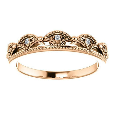 Royal Queen Diamond Milgrain Crown Band-Wedding and Anniversary Bands-Fire & Brilliance ®
