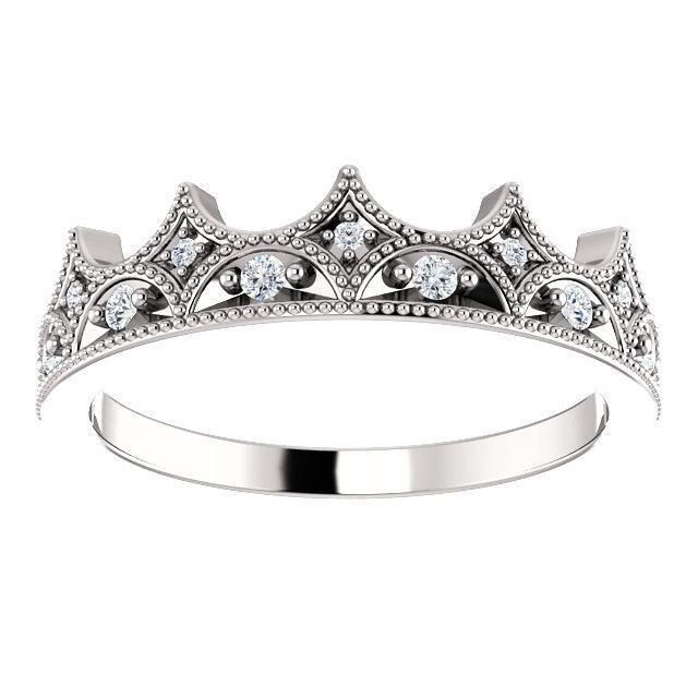 Royal Round Diamond Milgrain Crown Milgrain Band-Wedding and Anniversary Bands-Fire & Brilliance ®