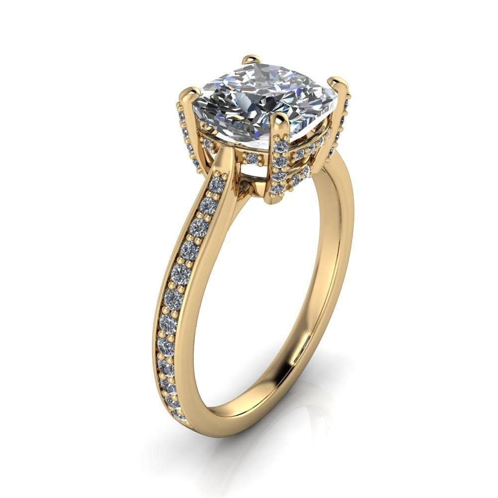 Royce Cushion Moissanite 4 Prong Under Bezel Diamond Channel Engagement Ring-Custom-Made Jewelry-Fire & Brilliance ®