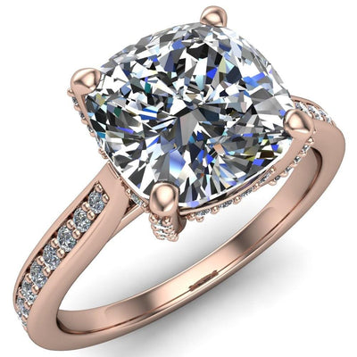 Royce Cushion Moissanite 4 Prong Under Bezel Diamond Channel Engagement Ring-Custom-Made Jewelry-Fire & Brilliance ®