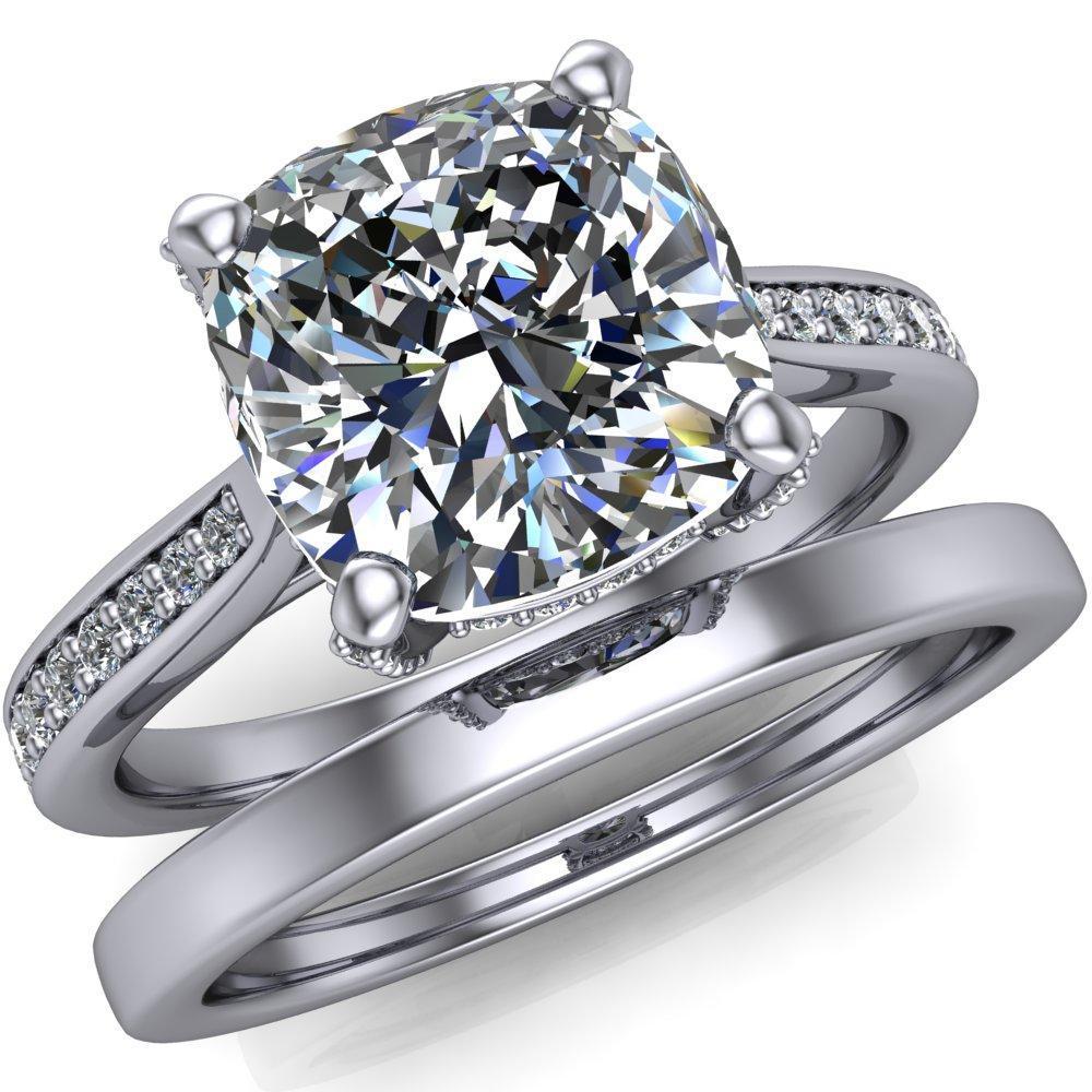 Royce Cushion Moissanite 4 Prong Under Bezel Diamond Channel Engagement Ring-Custom-Made Jewelry-Fire & Brilliance ®