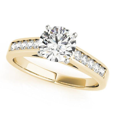Ryleigh Round Moissanite Diamond Channel 4 Prong Two-Tone Engagement Ring-Custom-Made Jewelry-Fire & Brilliance ®