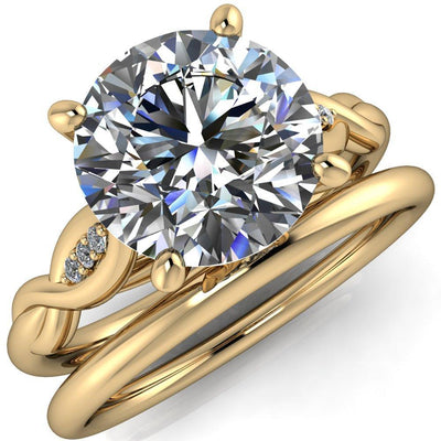Sabrina Round Moissanite Split Shank Diamond Accent Ring-Custom-Made Jewelry-Fire & Brilliance ®
