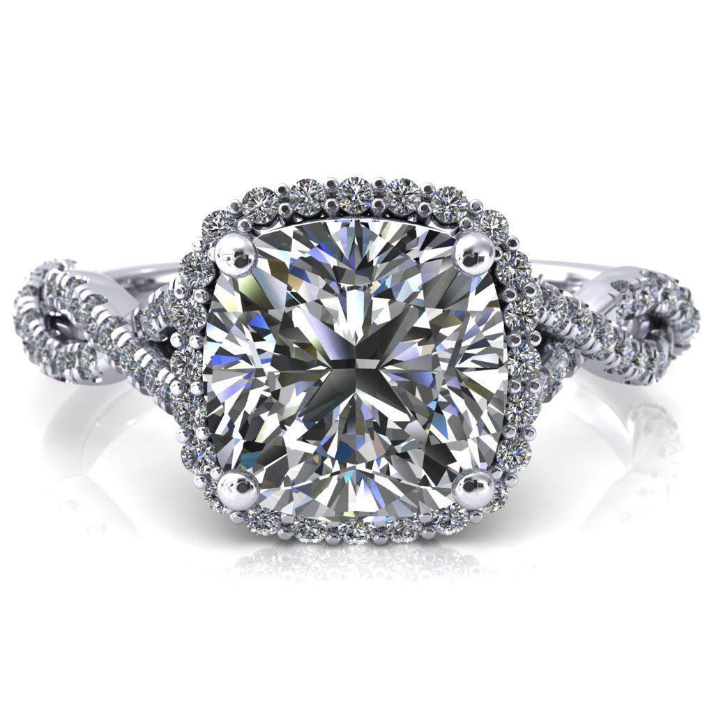 Sacha Cushion Moissanite 4 Prong 1/2 Micropavé Infinity Shank Engagement Ring-FIRE & BRILLIANCE