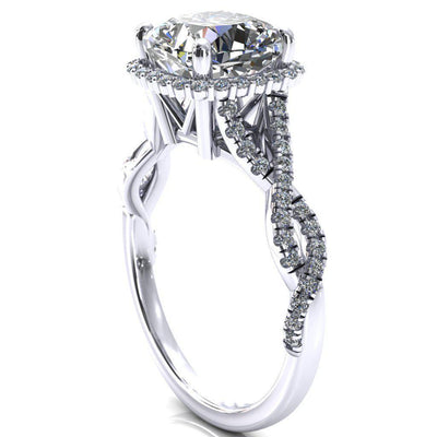 Sacha Cushion Moissanite 4 Prong 1/2 Micropavé Infinity Shank Engagement Ring-FIRE & BRILLIANCE