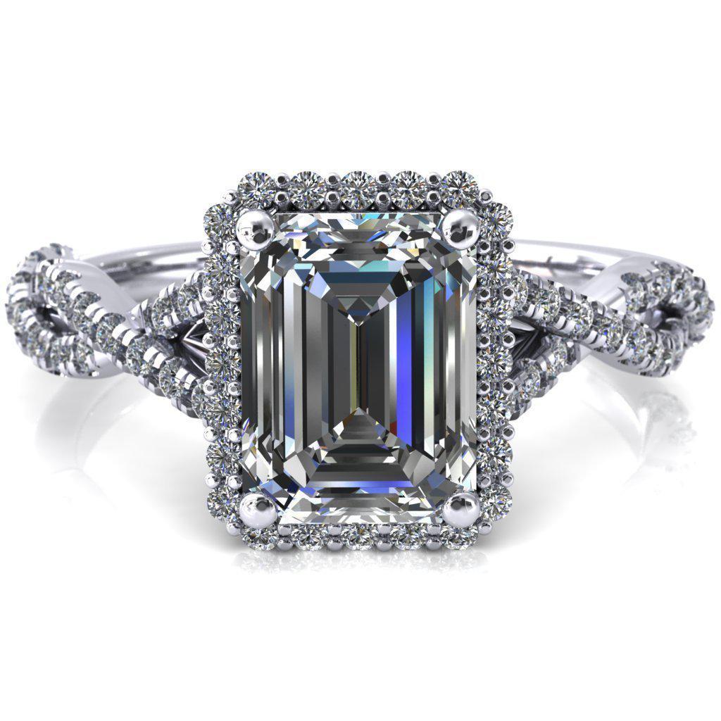 Sacha Emerald Moissanite 4 Prong 1/2 Micropavé Infinity Shank Engagement Ring-FIRE & BRILLIANCE