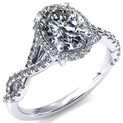 Sacha Oval Moissanite 4 Prong 1/2 Micropavé Infinity Shank Engagement Ring-FIRE & BRILLIANCE