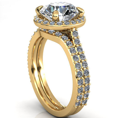 Saira Round Moissanite 4 Prong Halo Engagement Ring-Custom-Made Jewelry-Fire & Brilliance ®