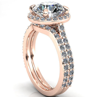 Saira Round Moissanite 4 Prong Halo Engagement Ring-Custom-Made Jewelry-Fire & Brilliance ®