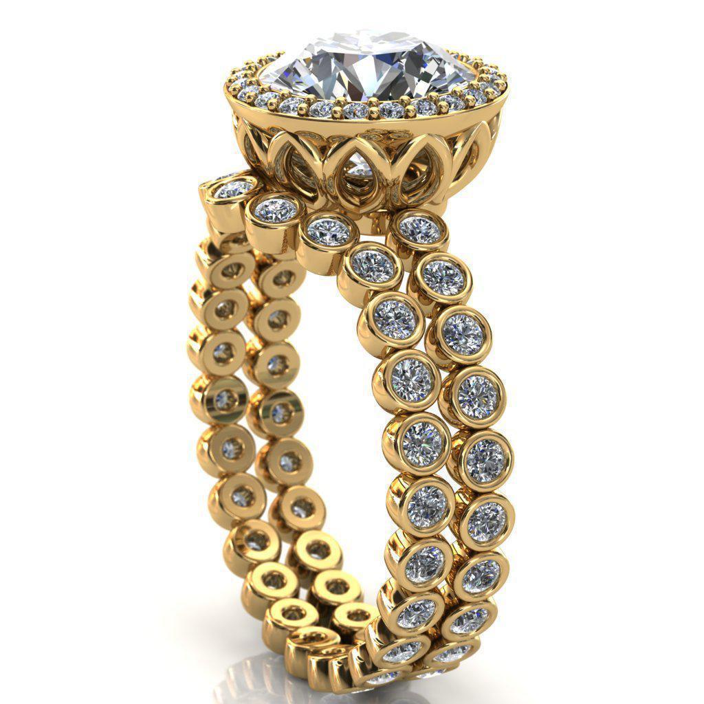 Sarina Round Moissanite Floral Filigree Bezel Set Halo Full Eternity Diamond Ring-Custom-Made Jewelry-Fire & Brilliance ®