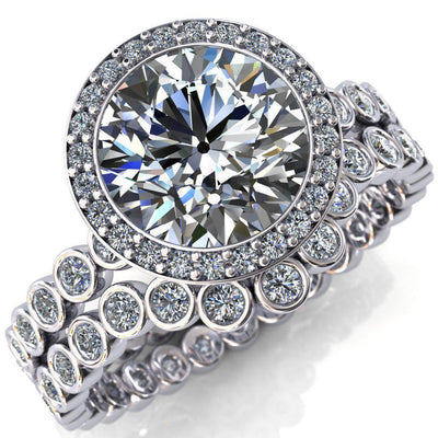 Sarina Round Moissanite Floral Filigree Bezel Set Halo Full Eternity Diamond Ring-Custom-Made Jewelry-Fire & Brilliance ®