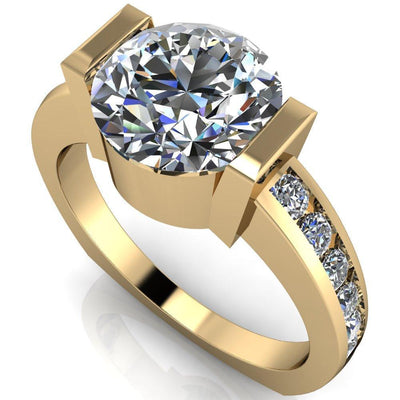Savannah Round Moissanite Half Bezel Full Under Bezel Channel Diamond Sides Ring-Custom-Made Jewelry-Fire & Brilliance ®