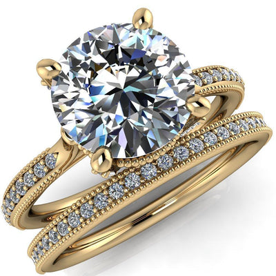 Scarlett Round Moissanite Custom Milgrain with Diamond Channel Set and 4 Prong Ring-Custom-Made Jewelry-Fire & Brilliance ®