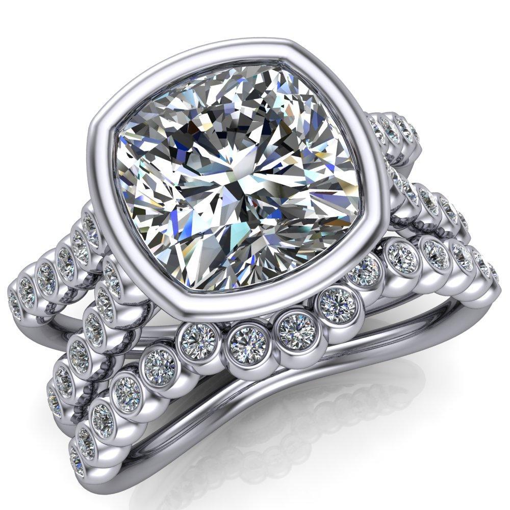 Seanna Cushion Moissanite Full Bezel Double Band Ring-Custom-Made Jewelry-Fire & Brilliance ®