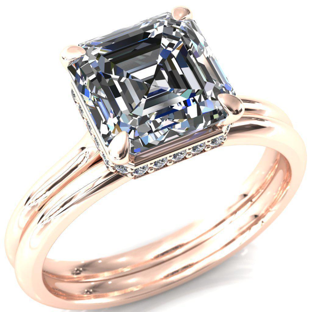 Secret Asscher Moissanite 4 Prong Floating Halo Engagement Ring-Custom-Made Jewelry-Fire & Brilliance ®