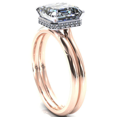 Secret Asscher Moissanite 4 Prong Floating Halo Engagement Ring-Custom-Made Jewelry-Fire & Brilliance ®