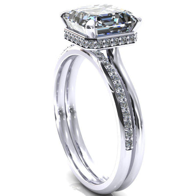 Secret Asscher Moissanite 4 Prong Floating Halo Engagement Ring-Custom-Made Jewelry-Fire & Brilliance ®