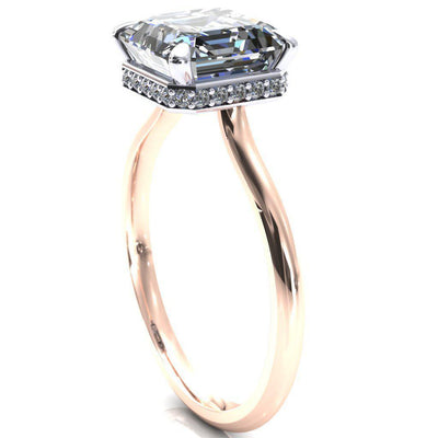 Secret Asscher Moissanite 4 Prong Floating Halo Engagement Ring-Custom-Made Jewelry-Fire & Brilliance ®