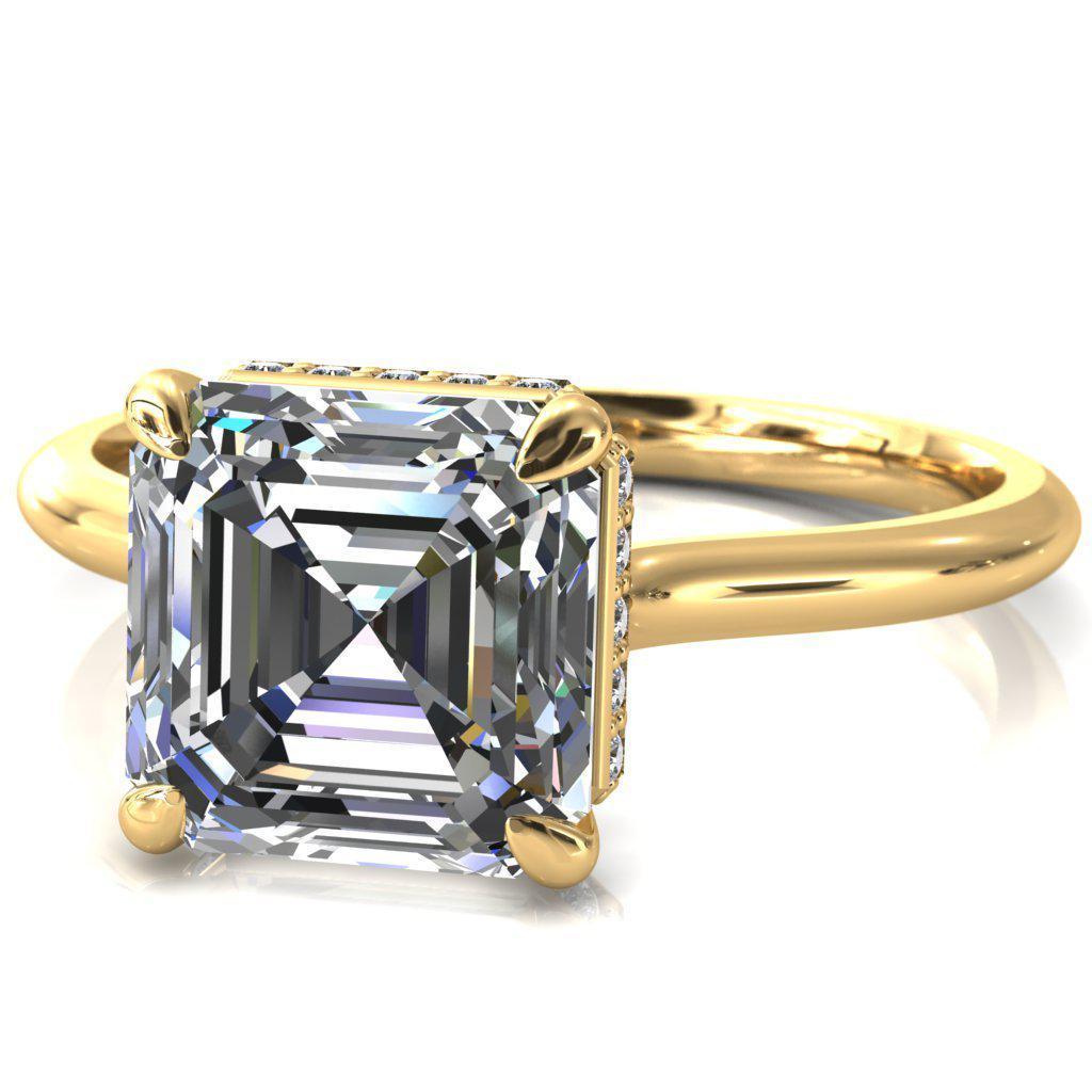 Secret Asscher Moissanite 4 Prong Floating Halo Engagement Ring-Custom-Made Jewelry-Fire & Brilliance ®