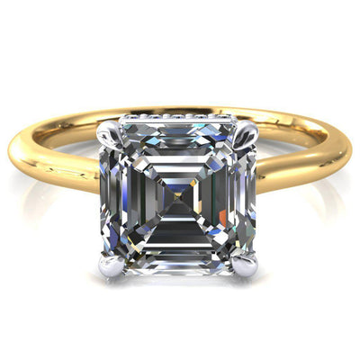 Secret Asscher Moissanite 4 Prong Floating Halo Engagement Ring-Custom-Made Jewelry-Fire & Brilliance ®