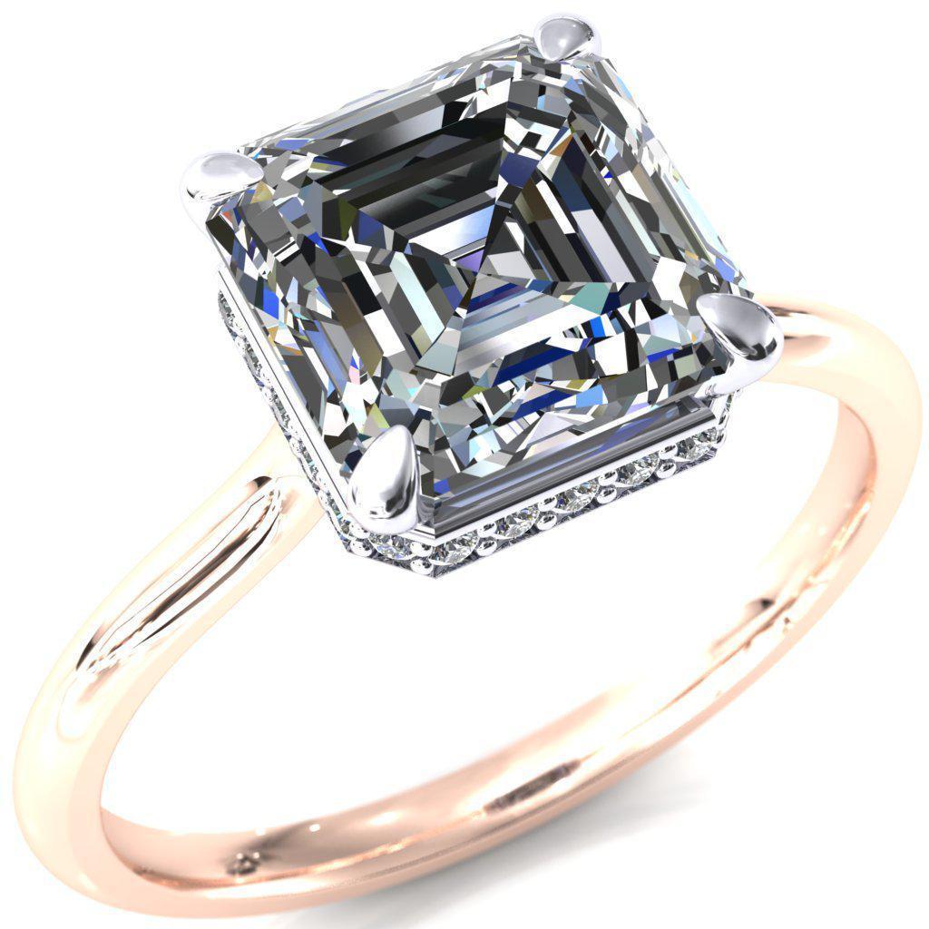 Secret Asscher Moissanite 4 Prong Floating Halo Engagement Ring-Custom-Made Jewelry-Fire & Brilliance ®