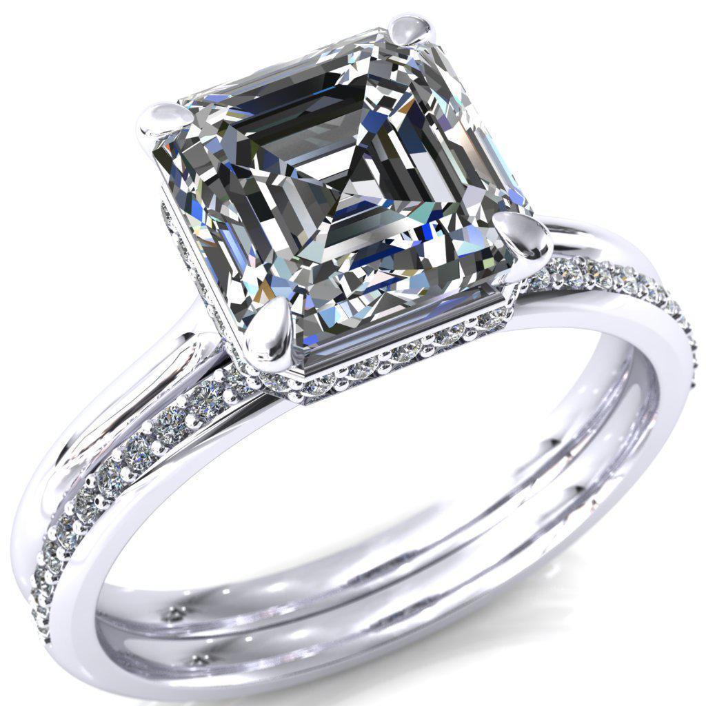 Secret Asscher Moissanite 4 Prong Floating Halo Engagement Ring-Custom-Made Jewelry-Fire & Brilliance ®