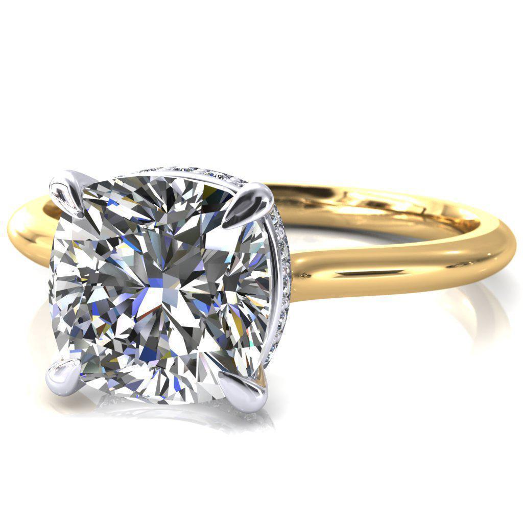 Secret Cushion Moissanite 4 Prong Floating Halo Engagement Ring-Custom-Made Jewelry-Fire & Brilliance ®