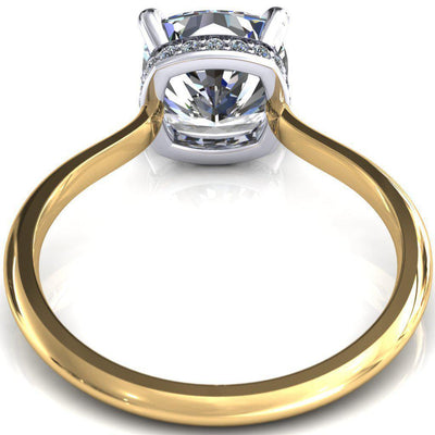 Secret Cushion Moissanite 4 Prong Floating Halo Engagement Ring-Custom-Made Jewelry-Fire & Brilliance ®