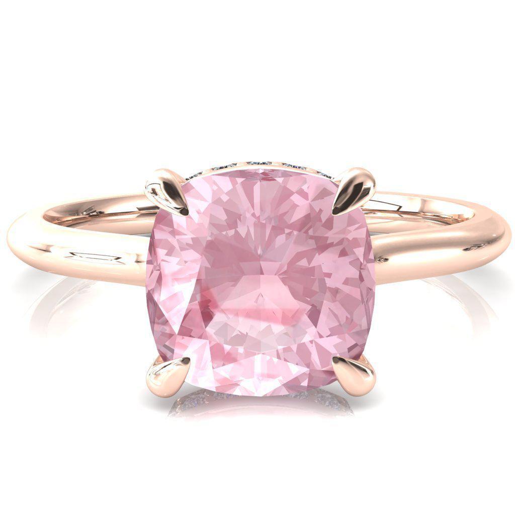 Secret Cushion Pink Sapphire 4 Prong Floating Halo Engagement Ring-FIRE & BRILLIANCE