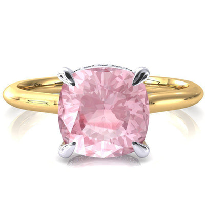 Secret Cushion Pink Sapphire 4 Prong Floating Halo Engagement Ring-FIRE & BRILLIANCE