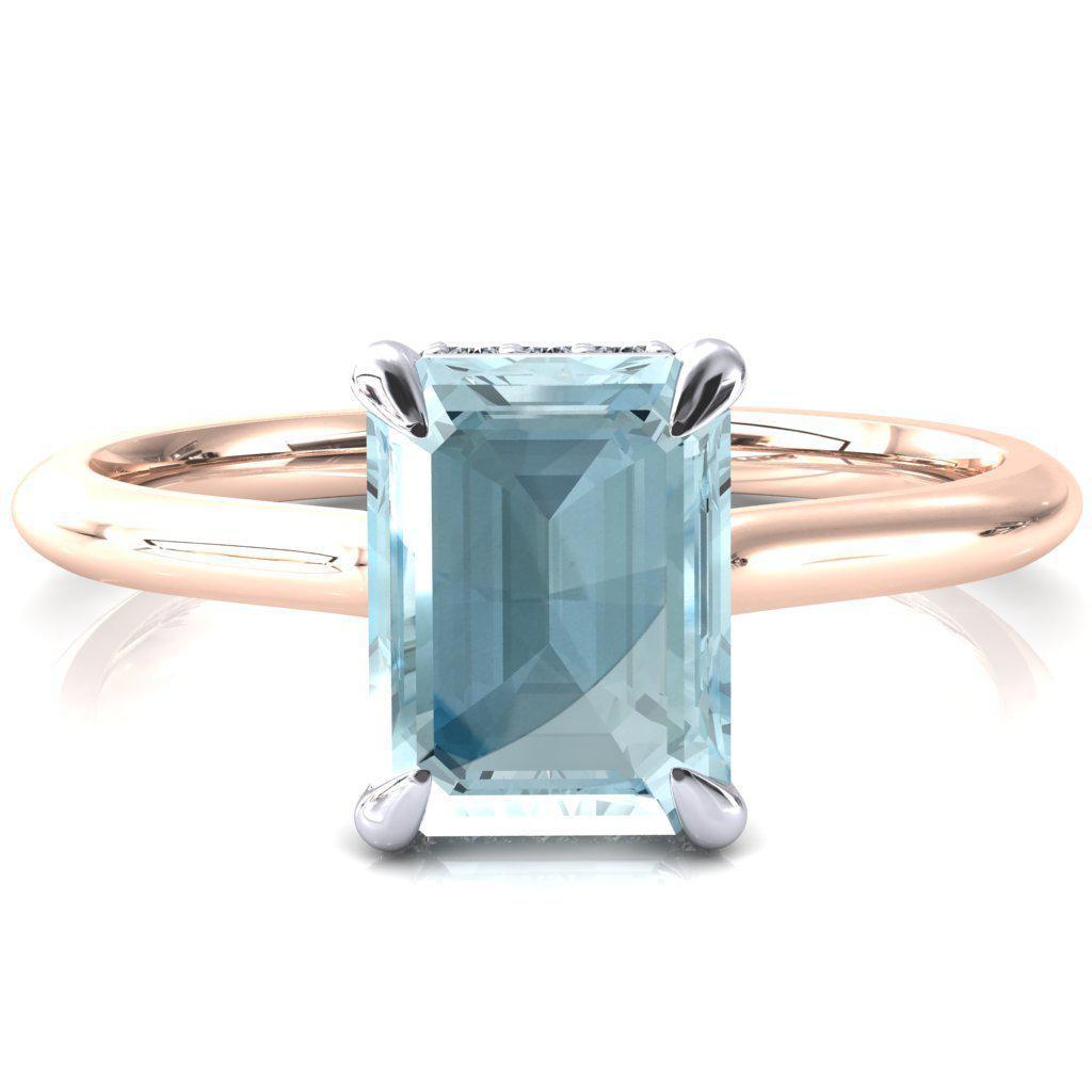 Secret Emerald Aqua Blue Spinel 4 Prong Floating Halo Engagement Ring-FIRE & BRILLIANCE